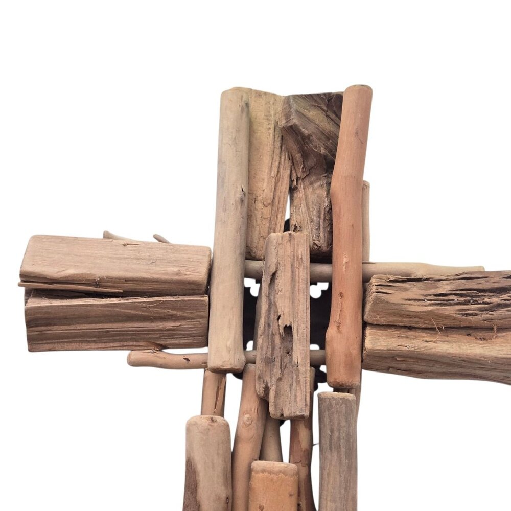 Rustic Driftwood Cross Wall Decor Metal Accent 17 Inch - Picture 7 of 14